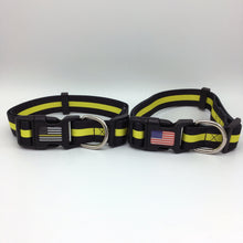 Load image into Gallery viewer, Classic Thin Gold Line First Responder and Military Themed Dog Cat Pet Collars
