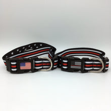 Load image into Gallery viewer, Thin Red Line Fireman EMT Paramedic First Responder and Military Themed Dog Cat Pet Collars
